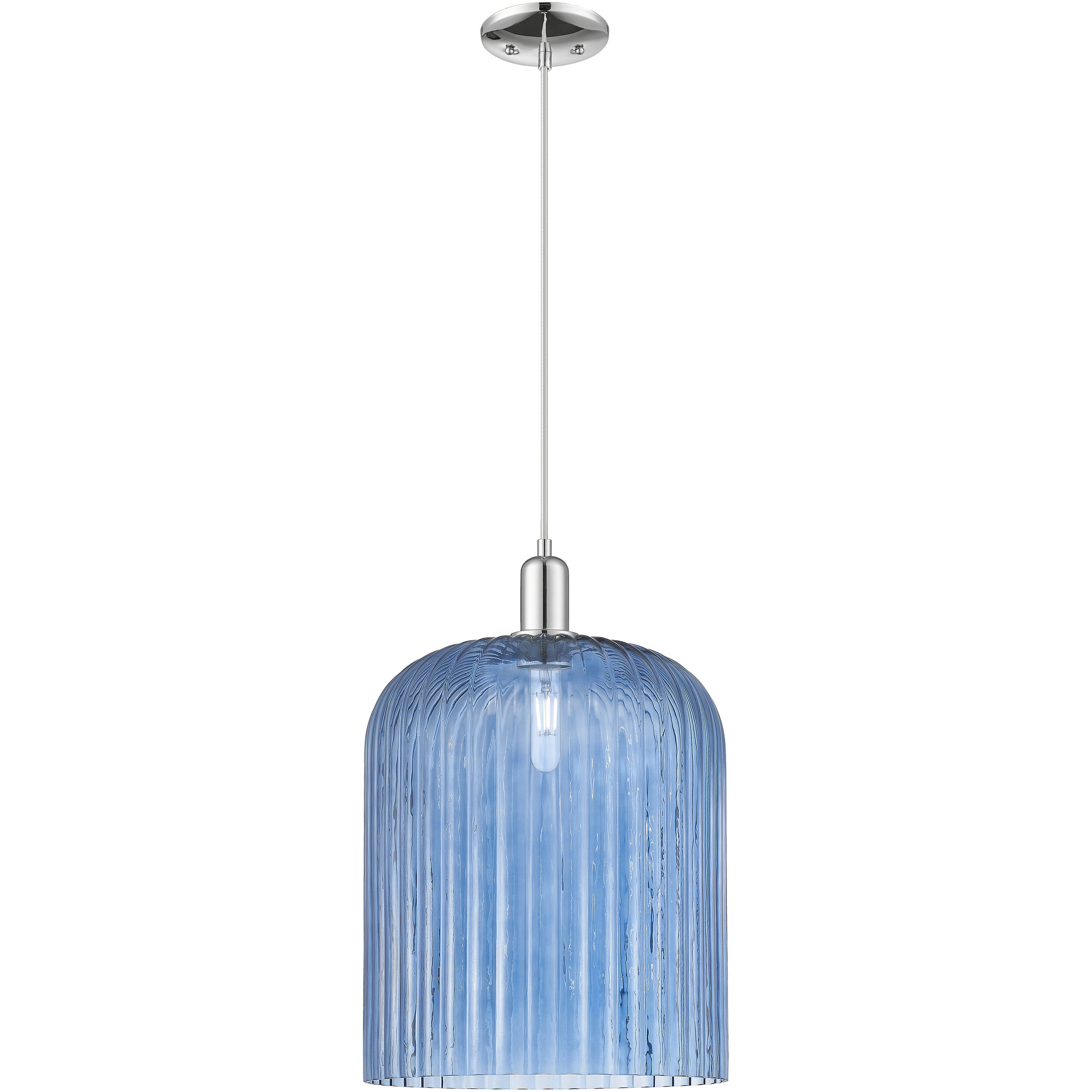 Bridal Veil 1 Light 12 inch Polished Chrome Mini Pendant Ceiling Light in Blue Glass