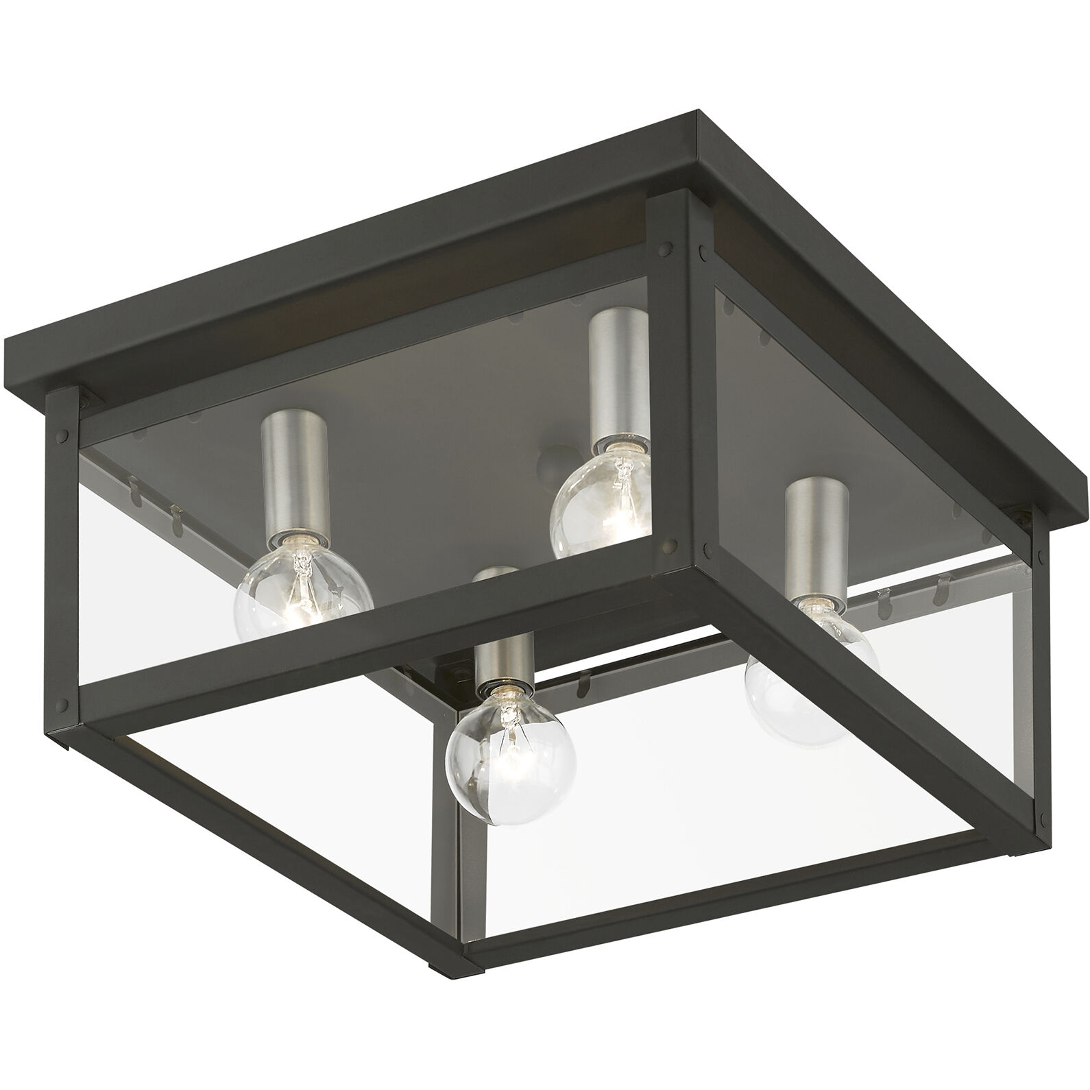 Milford 4 Light 11 inch Black with Brushed Nickel Finish Candles Flush Mount Ceiling Light, Square