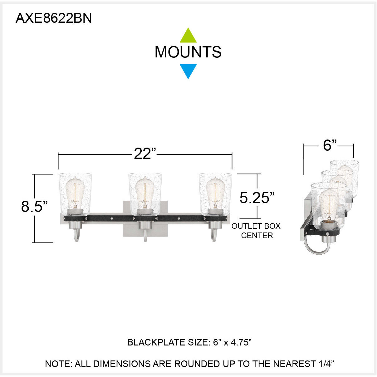 Axel 3 Light 22 inch Brushed Nickel Bath Light Wall Light, Large