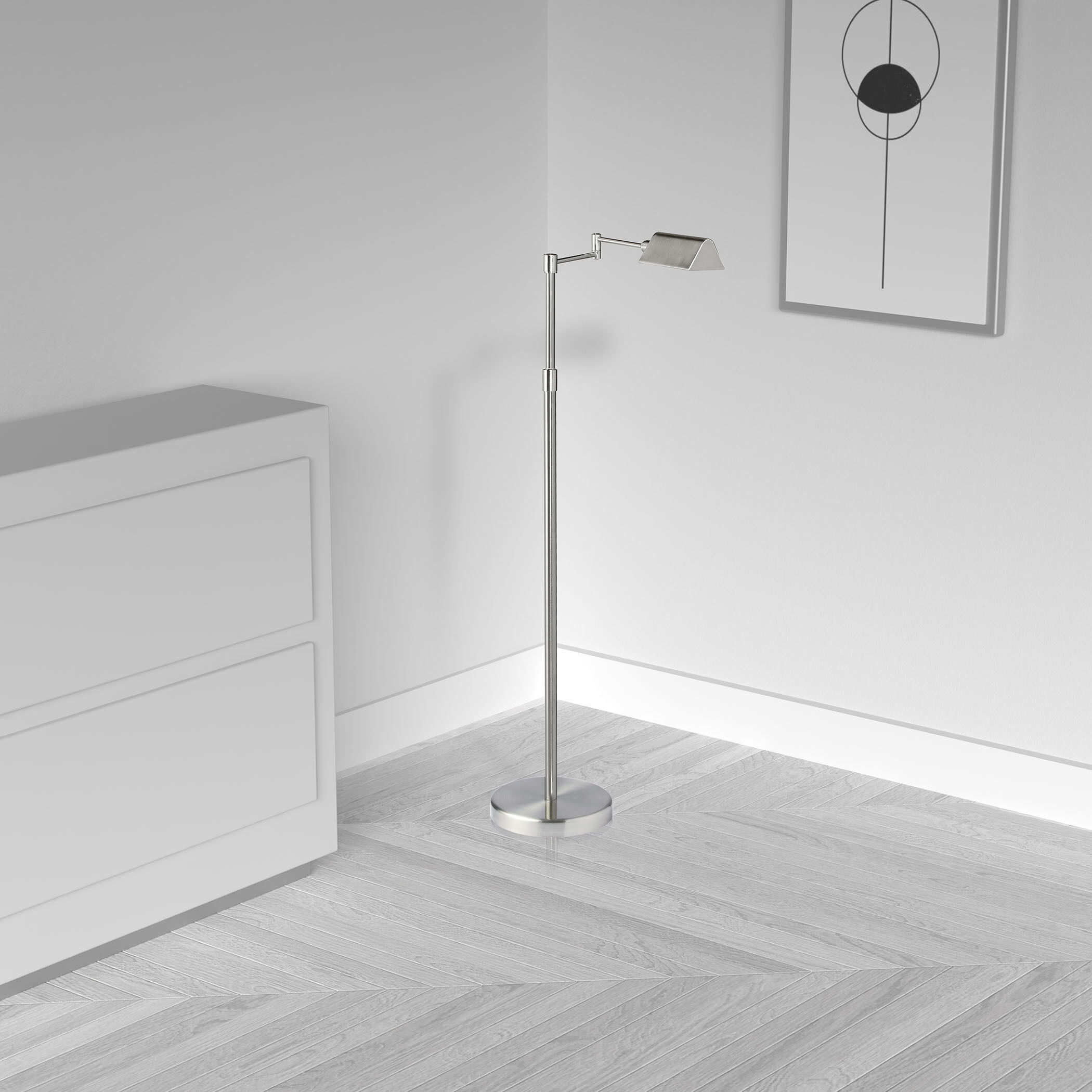 Contemporary 50.25 inch 9.00 watt Satin Nickel Task Floor Lamp Portable Light, Swing Arm