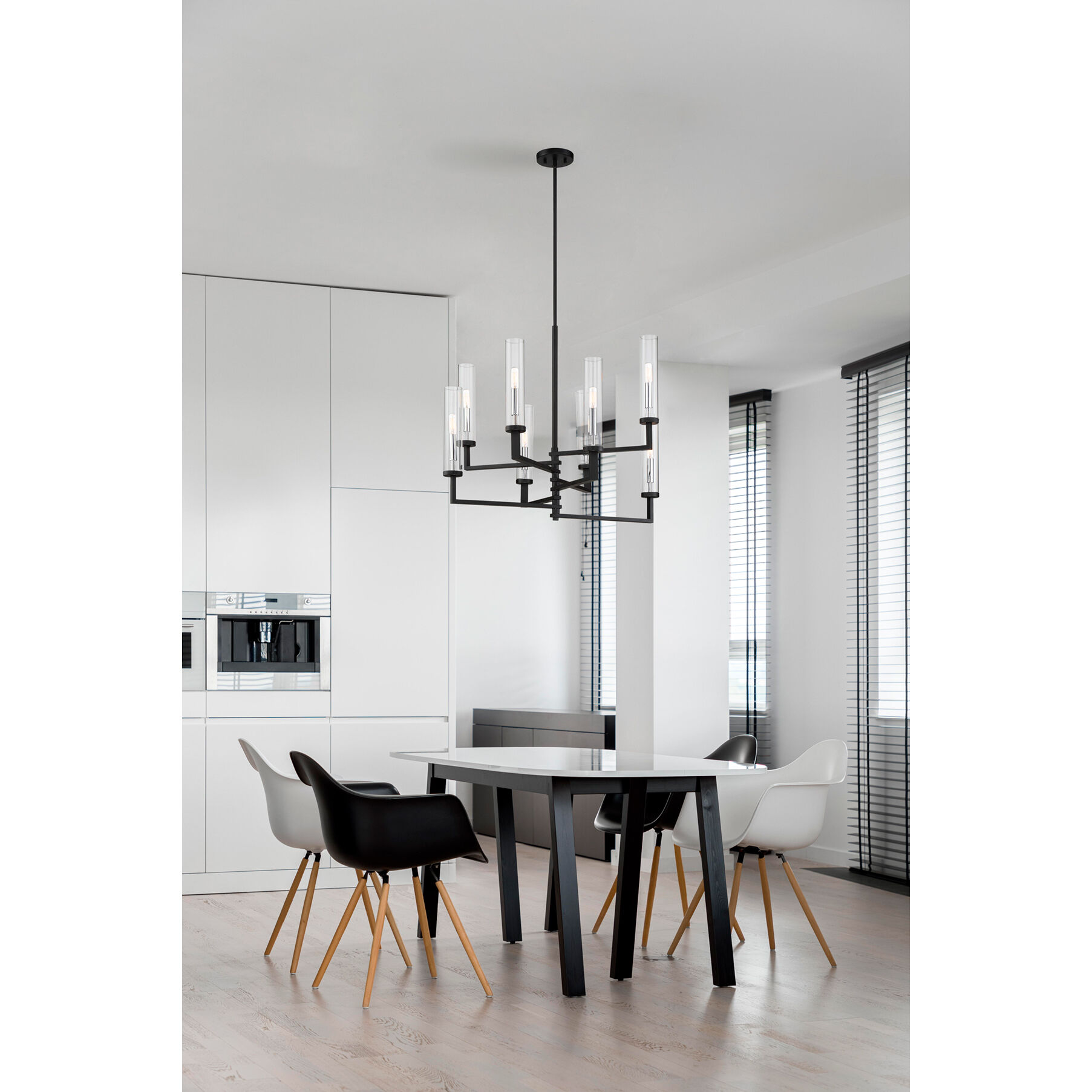 Folsom 8 Light 28.38 inch Matte Black with Polished Chrome Accents Chandelier Ceiling Light, Adjustable