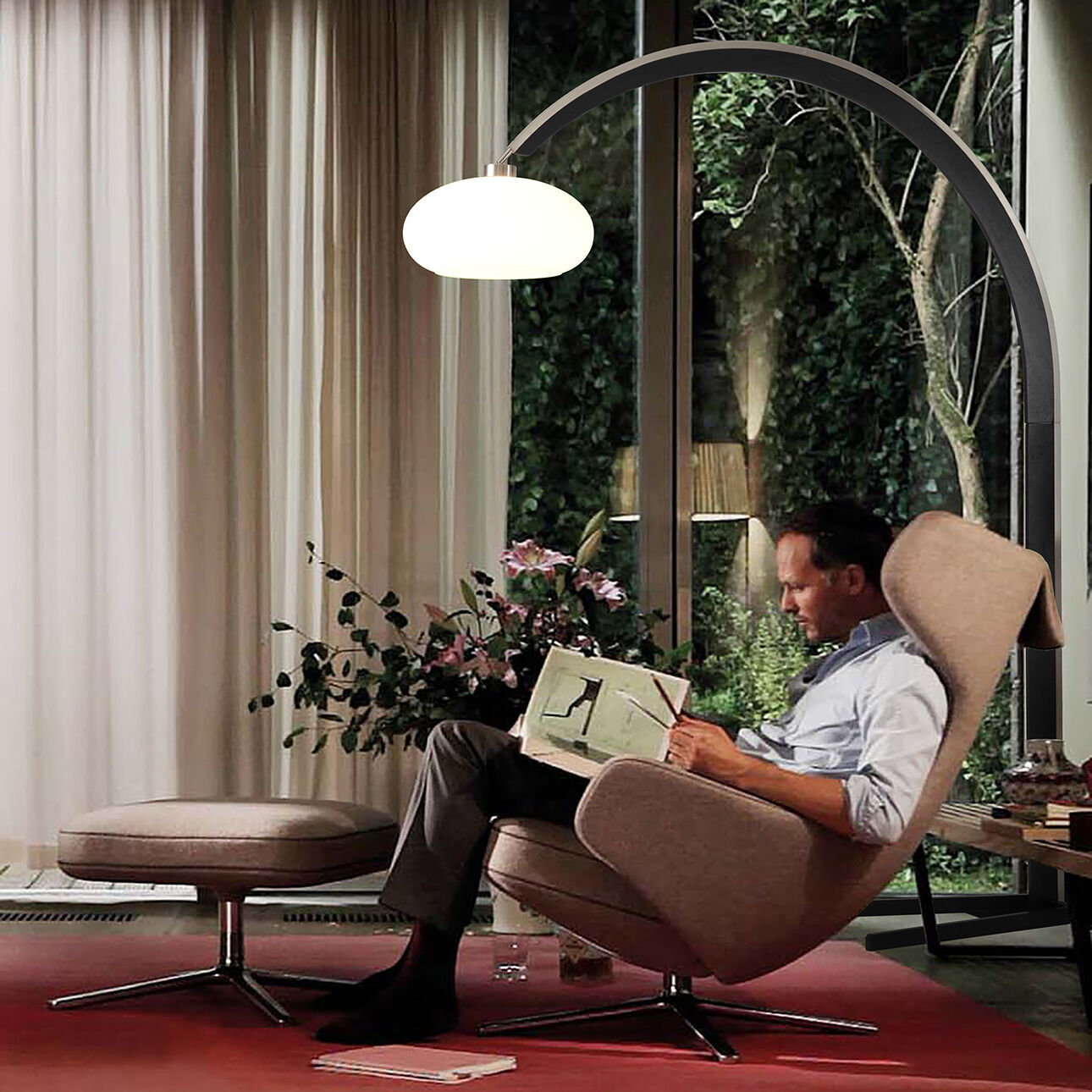 Vaulted 86 inch 100.00 watt Satin Nickel and Espresso with Black Arc Floor Lamp Portable Light