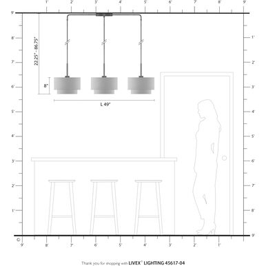 Sentosa 3 Light 49 inch Black Linear Chandelier Ceiling Light, Large