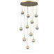 Cabochon LED Gilded Brass with Travertine Stone Pendant Chandelier Ceiling Light in 3000K LED, Smoke