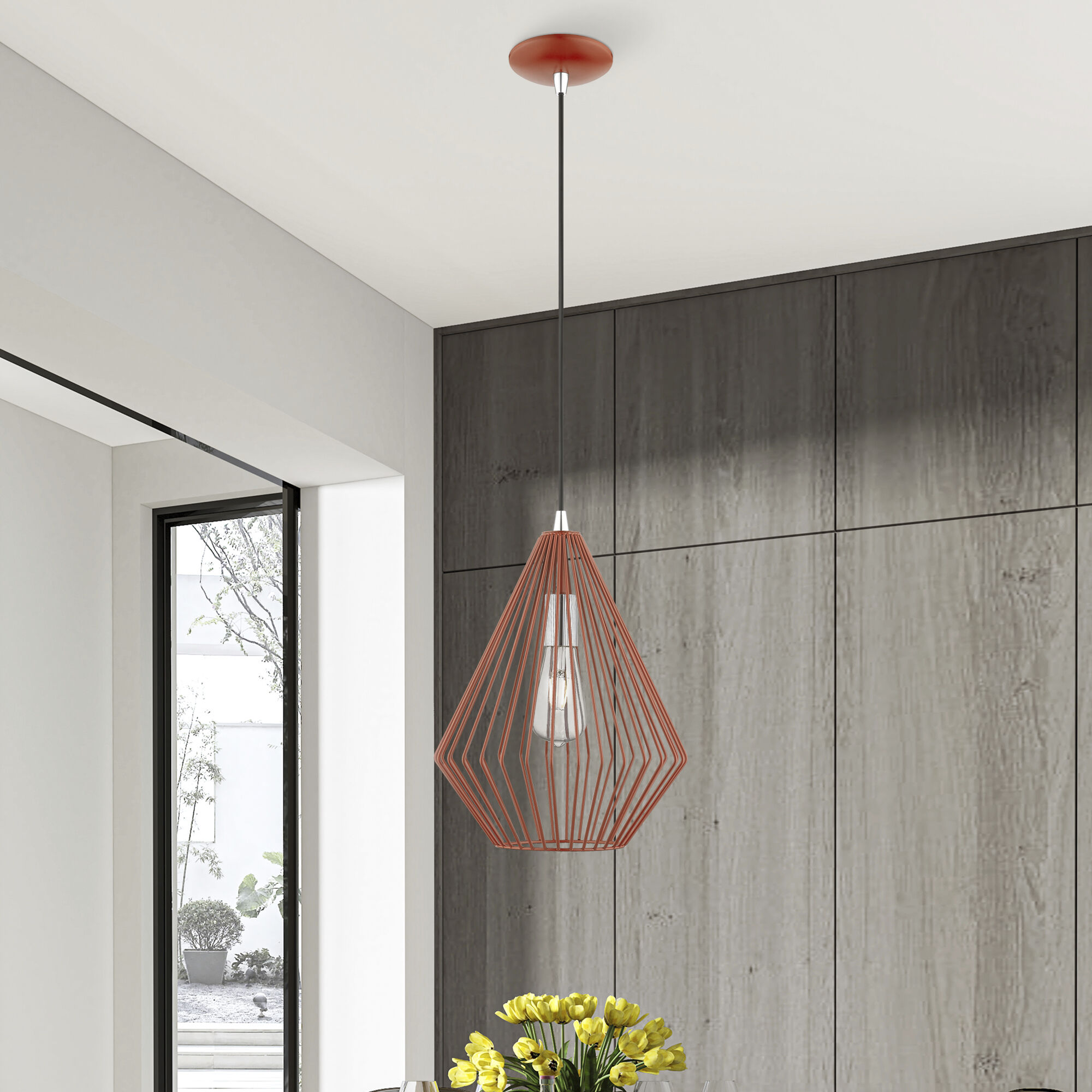 Linz 1 Light 12 inch Shiny Red with Polished Chrome Accents Pendant Ceiling Light