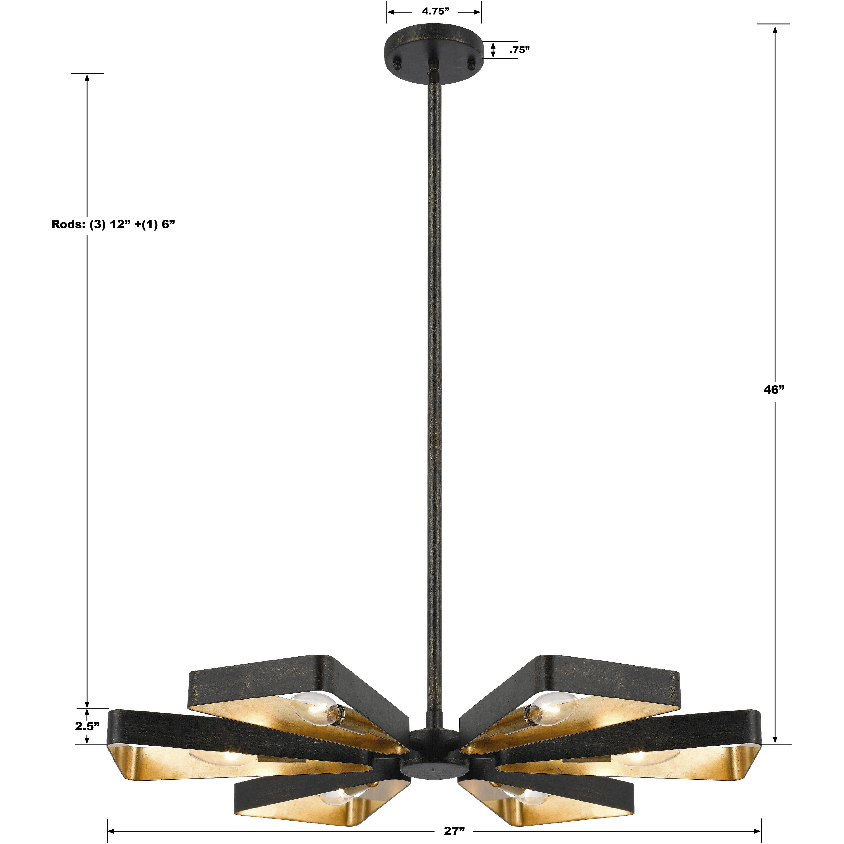 Luna 6 Light 27 inch English Bronze and Antique Gold Chandelier Ceiling Light