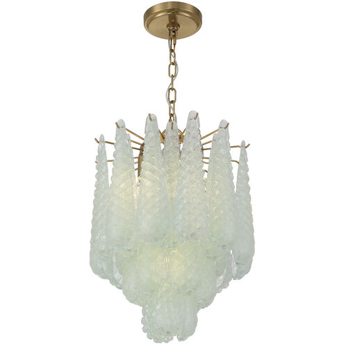 Ollie 4 Light 14.25 inch Aged Brass Pendant Ceiling Light in Sand Glass Green