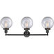 Franklin Restoration Large Beacon 3 Light 32 inch Matte Black Bath Vanity Light Wall Light in Clear Glass, Franklin Restoration