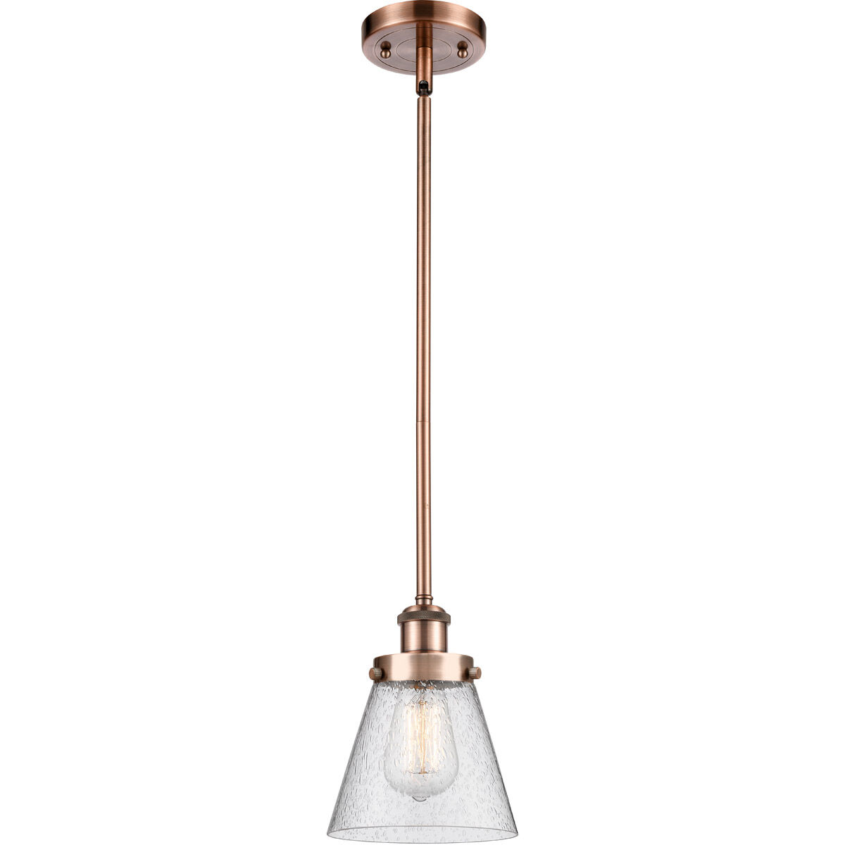 Ballston Small Cone LED 6 inch Antique Copper Pendant Ceiling Light in Seedy Glass