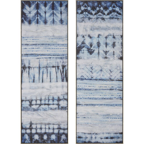 Shibori Blue with White and Antique Gold Framed Wall Art