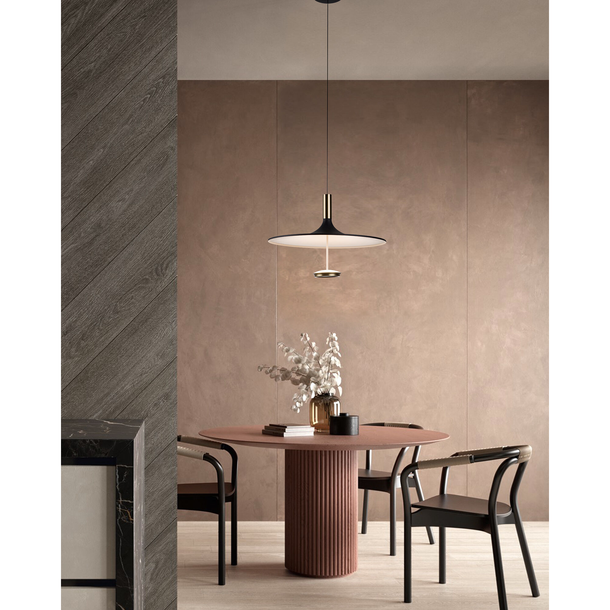 Ballet LED 16 inch Antique Brass and Onyx Black Pendant Ceiling Light