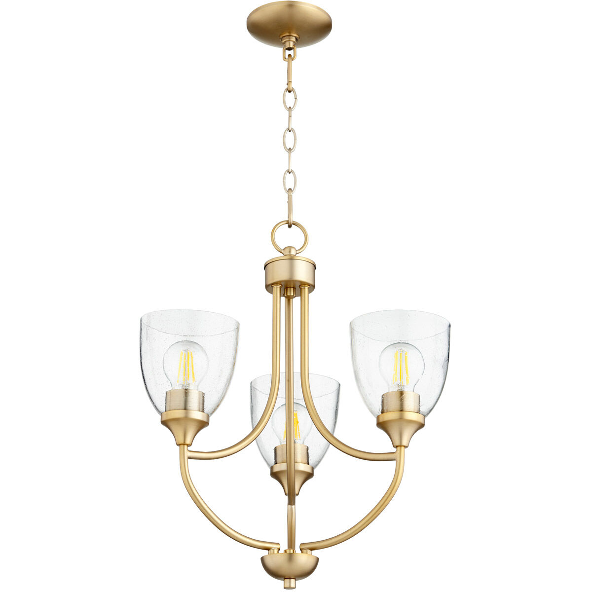 Enclave 3 Light 19 inch Aged Brass Mini Chandelier Ceiling Light in Clear Seeded