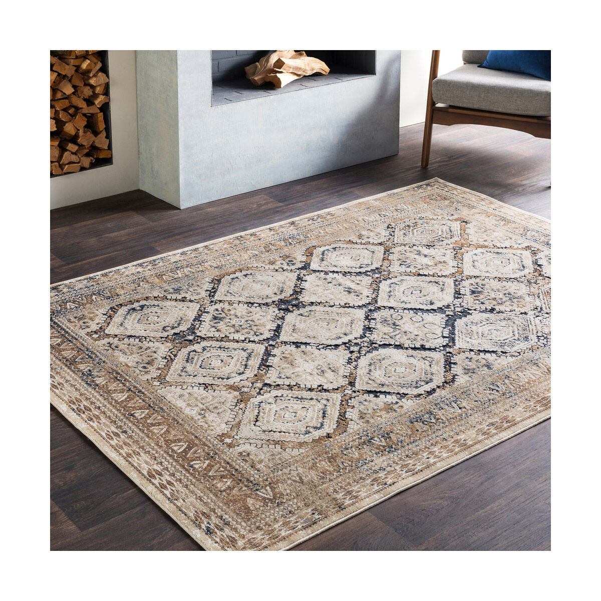 Durham 87 X 63 inch Beige/Taupe/Camel/Medium Gray/Charcoal Rugs, Polypropylene and Chenille