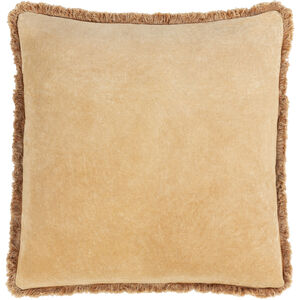 Washed Cotton Velvet 20 X 20 inch Camel Pillow Kit, Square