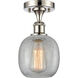 Ballston Belfast LED 6 inch Polished Nickel Semi-Flush Mount Ceiling Light in Clear Crackle Glass, Ballston