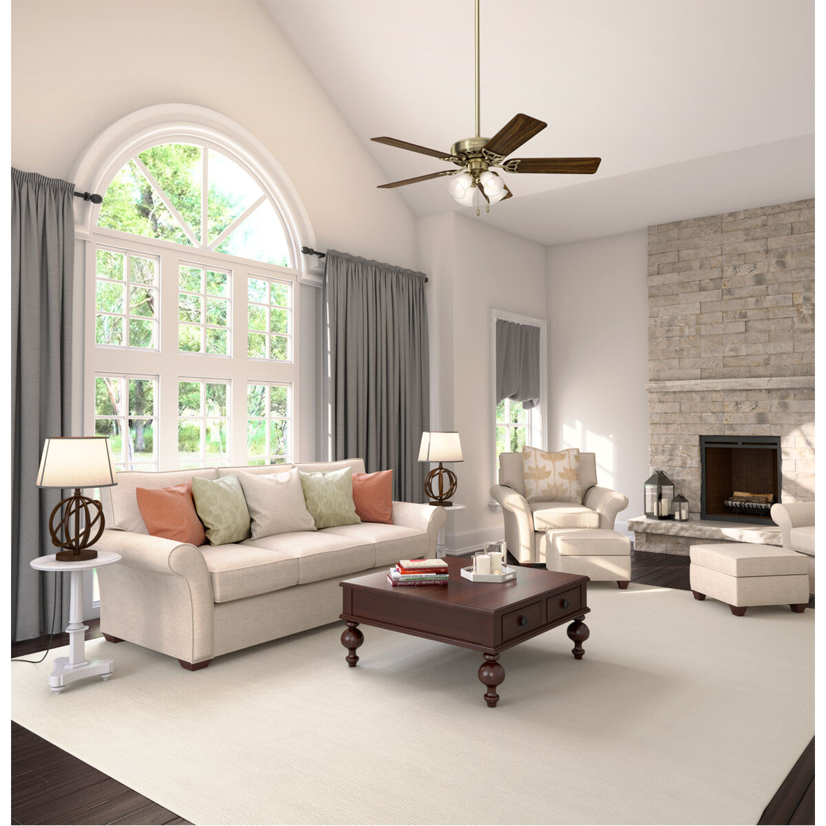 チンバウ  CONTEMPORANEA Hunter The Studio Series 52 Inch Antique Brass Ceiling Fan