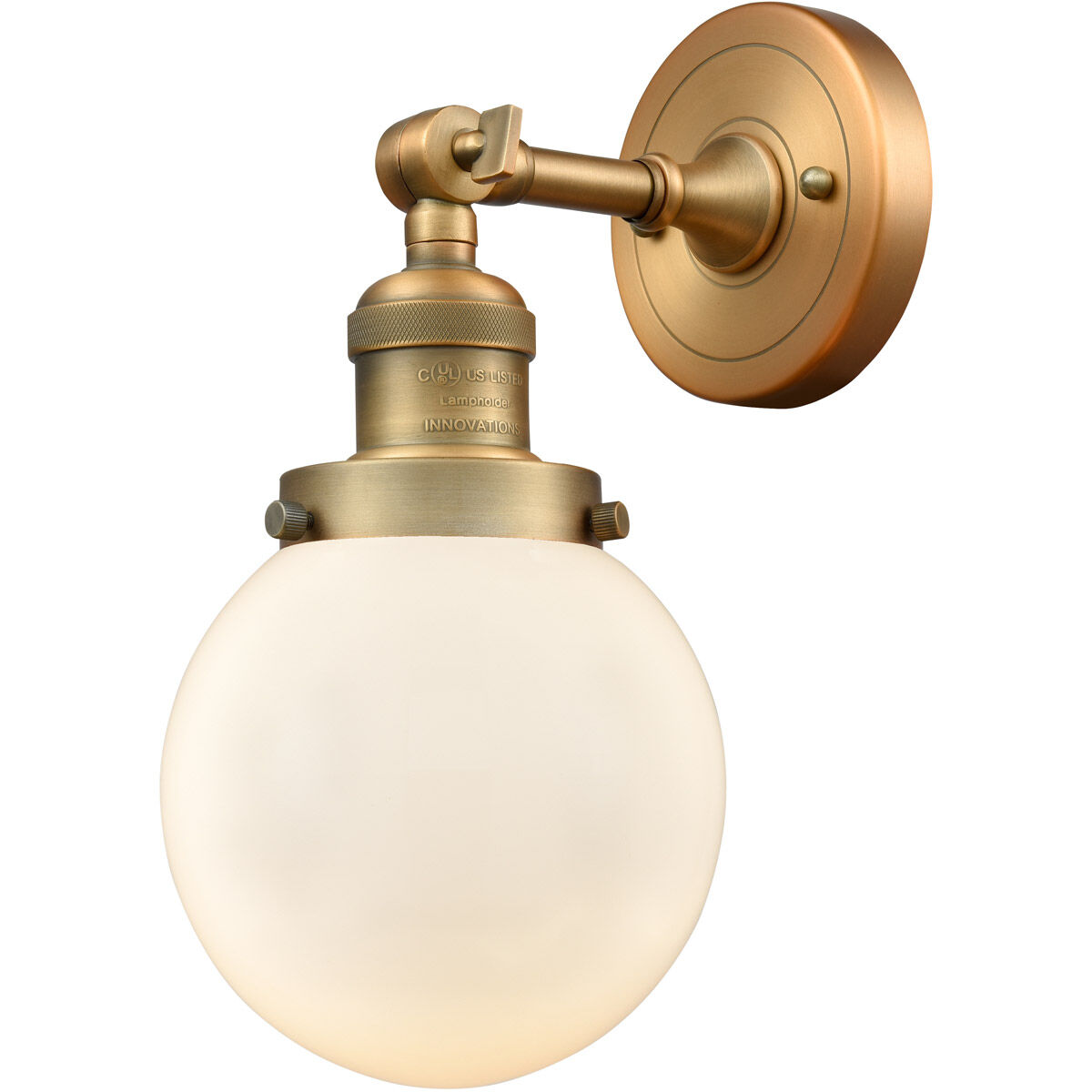 Franklin Restoration Beacon LED 6 inch Brushed Brass Sconce Wall Light in Matte White Glass, Franklin Restoration