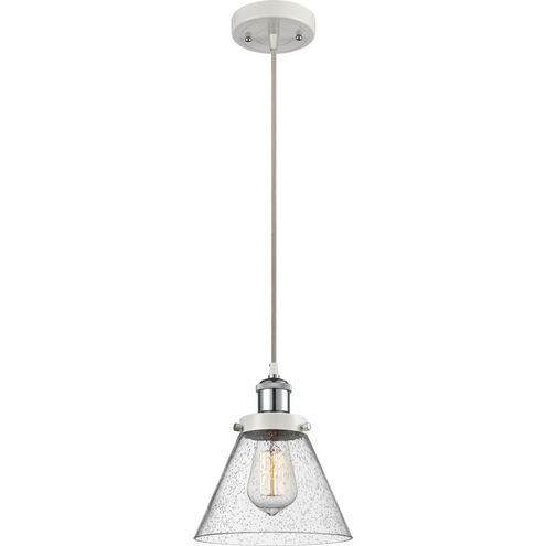 Ballston Large Cone 1 Light 8 inch White and Polished Chrome Mini Pendant Ceiling Light in Seedy Glass