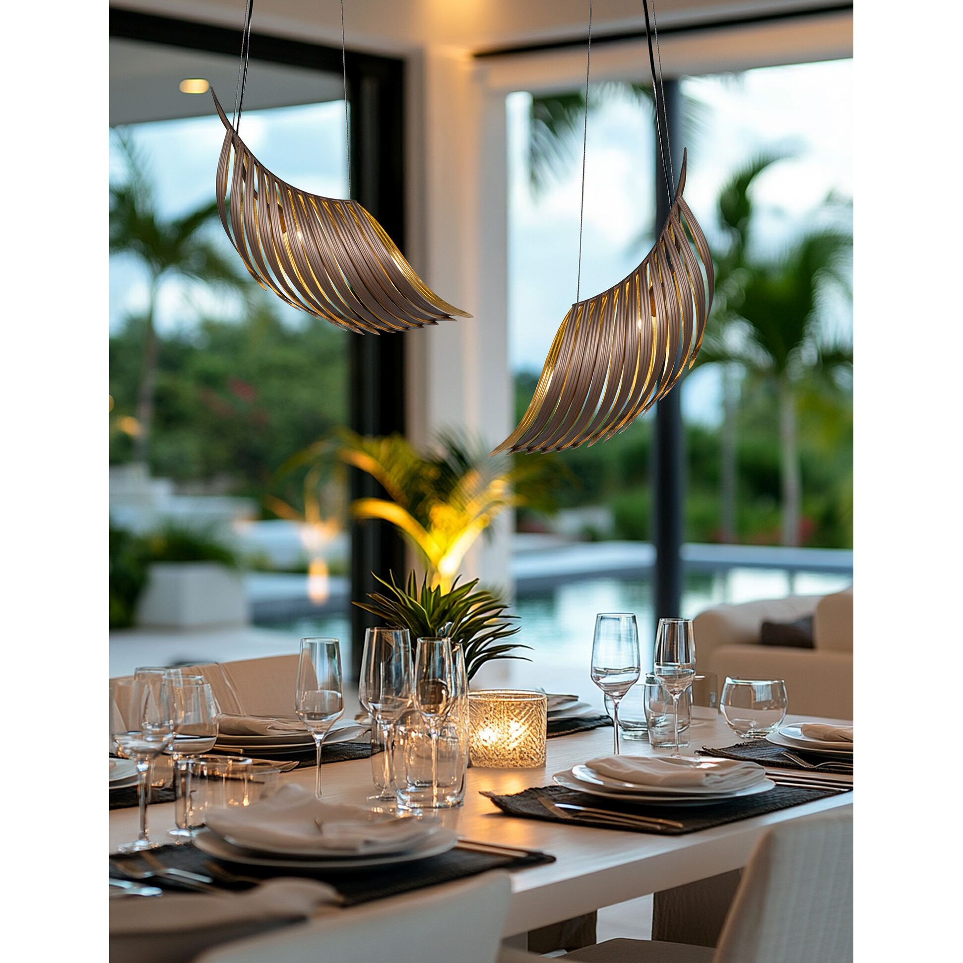 Palmera LED 30 inch Soft Bronze and  Gold Pendant Ceiling Light