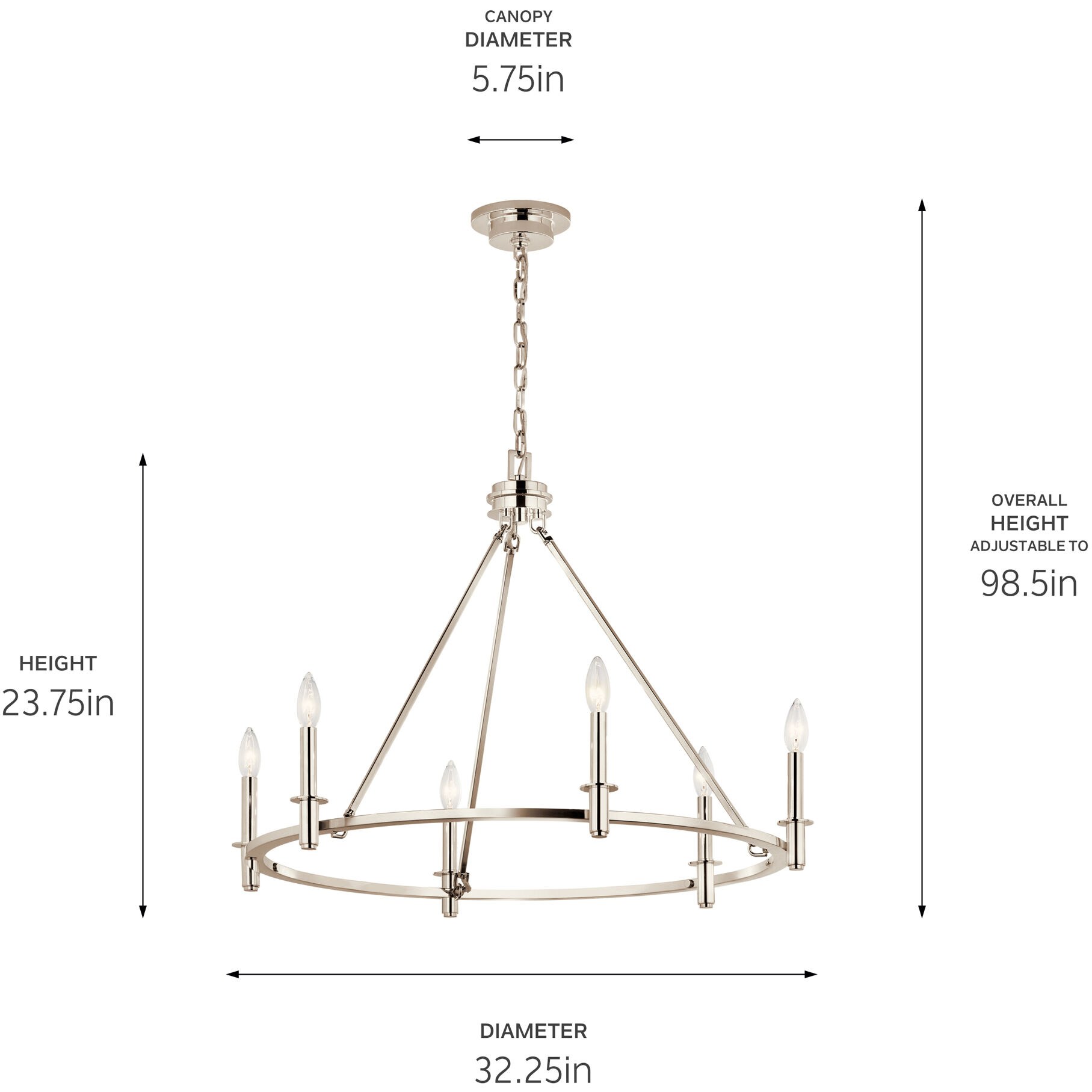 Carrick 6 Light Polished Nickel Chandelier Ceiling Light, 1 Tier Small