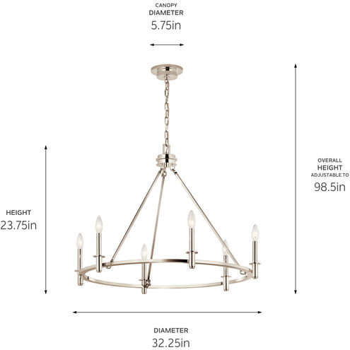 Carrick 6 Light Polished Nickel Chandelier Ceiling Light, 1 Tier Small