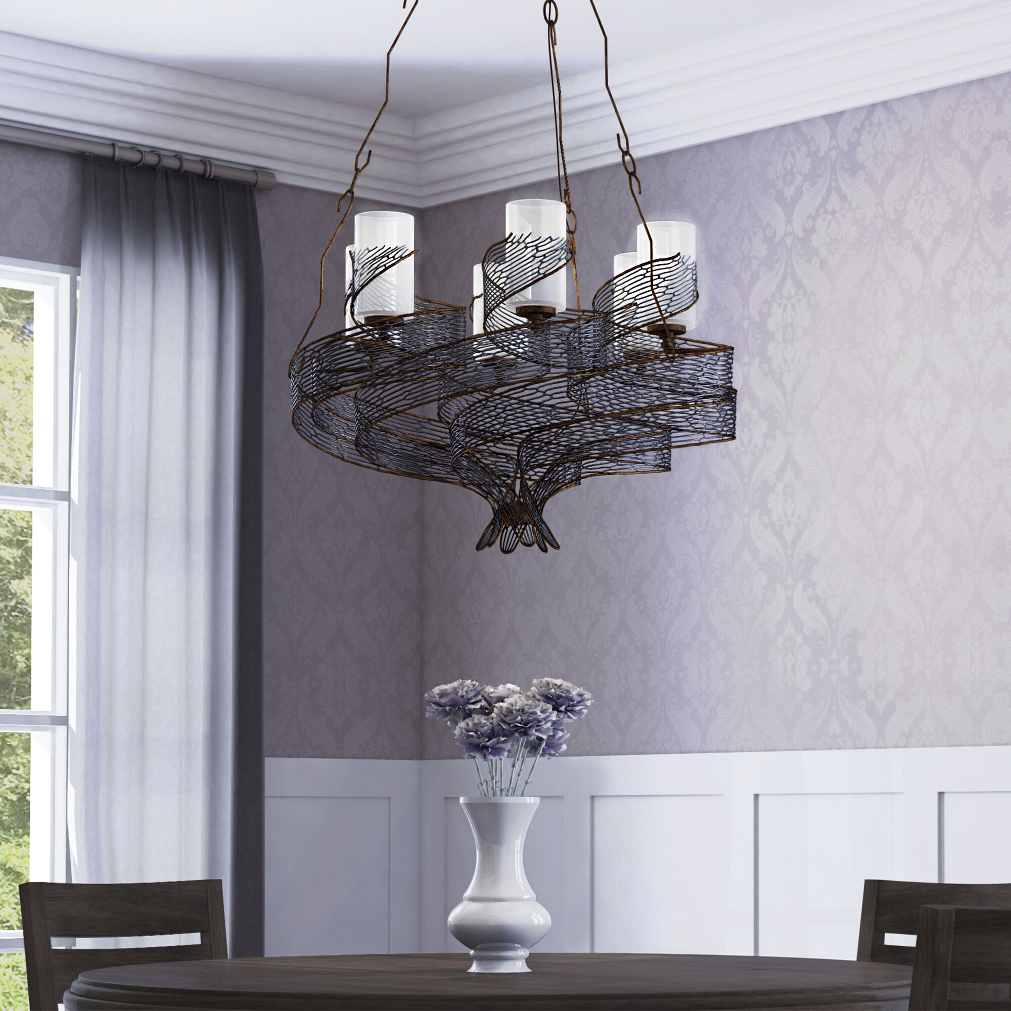 Flow 6 Light 28.5 inch Hammered Ore Chandelier Ceiling Light