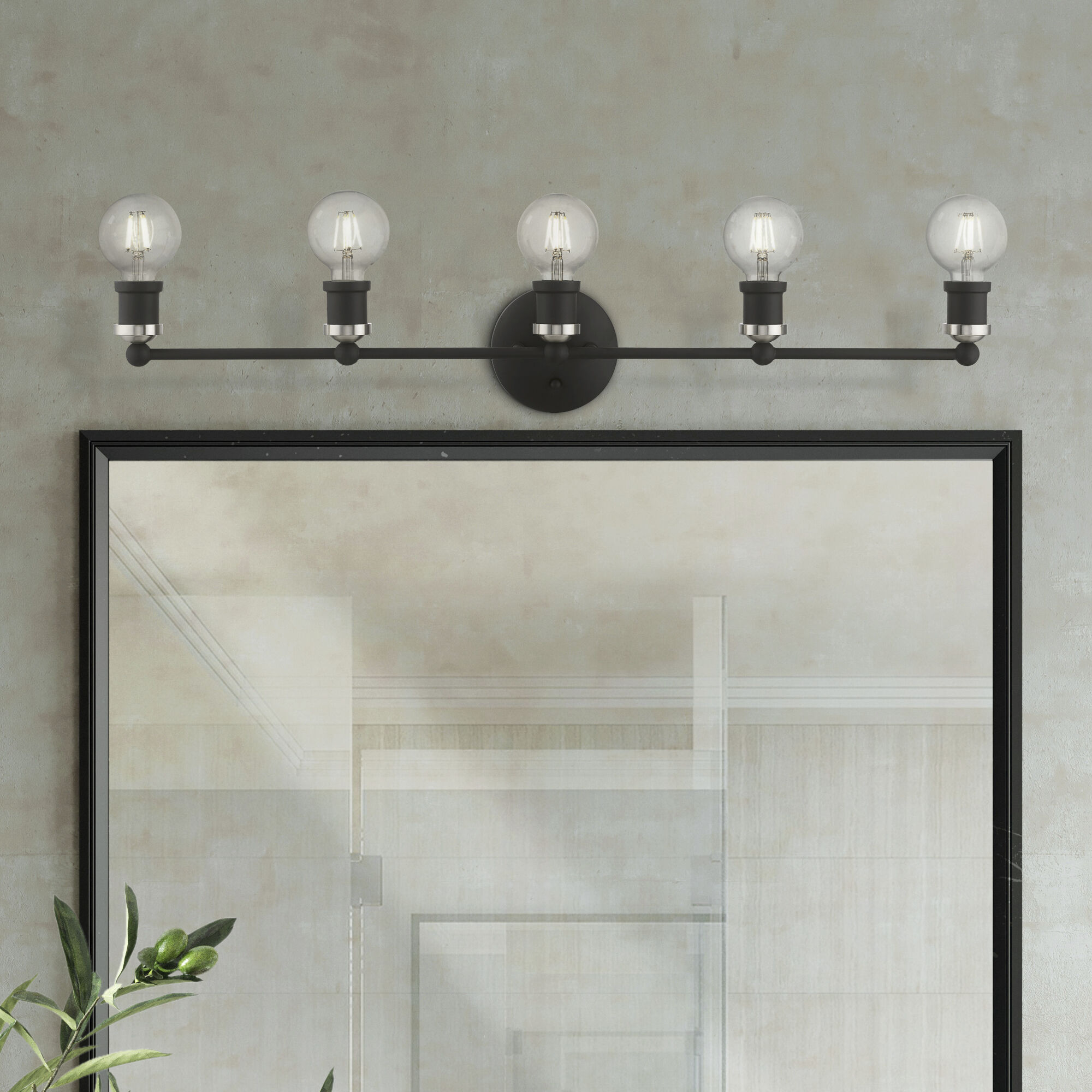 Lansdale 5 Light 34 inch Black with Brushed Nickel Accents Vanity Sconce Wall Light, Large