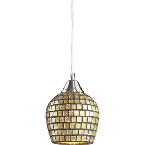 Fusion 1 Light 5 inch Satin Nickel Mini Pendant Ceiling Light in Gold Leaf Mosaic Glass, Incandescent