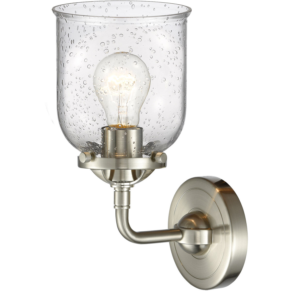 Nouveau Small Bell LED 5 inch Brushed Satin Nickel Sconce Wall Light in Seedy Glass, Nouveau
