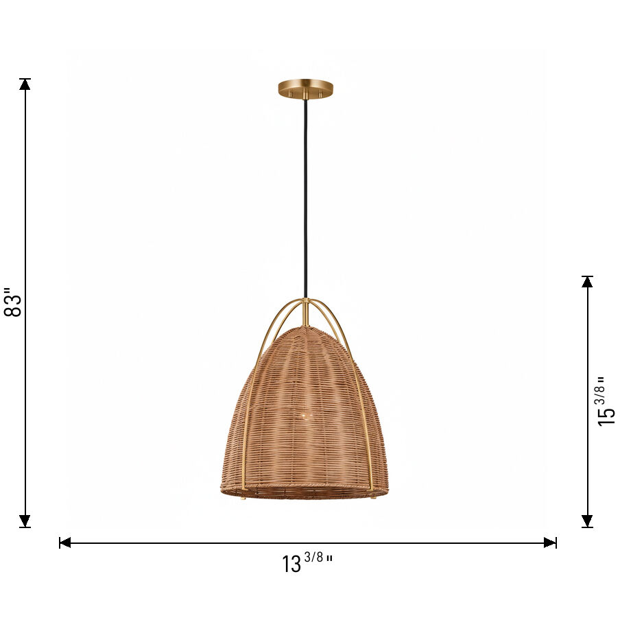 Sean Lavin Norman 1 Light 13.38 inch Satin Brass with Chalk Wicker Pendant Ceiling Light