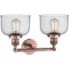 Franklin Restoration Large Bell 2 Light 19 inch Antique Copper Bath Vanity Light Wall Light in Seedy Glass, Franklin Restoration