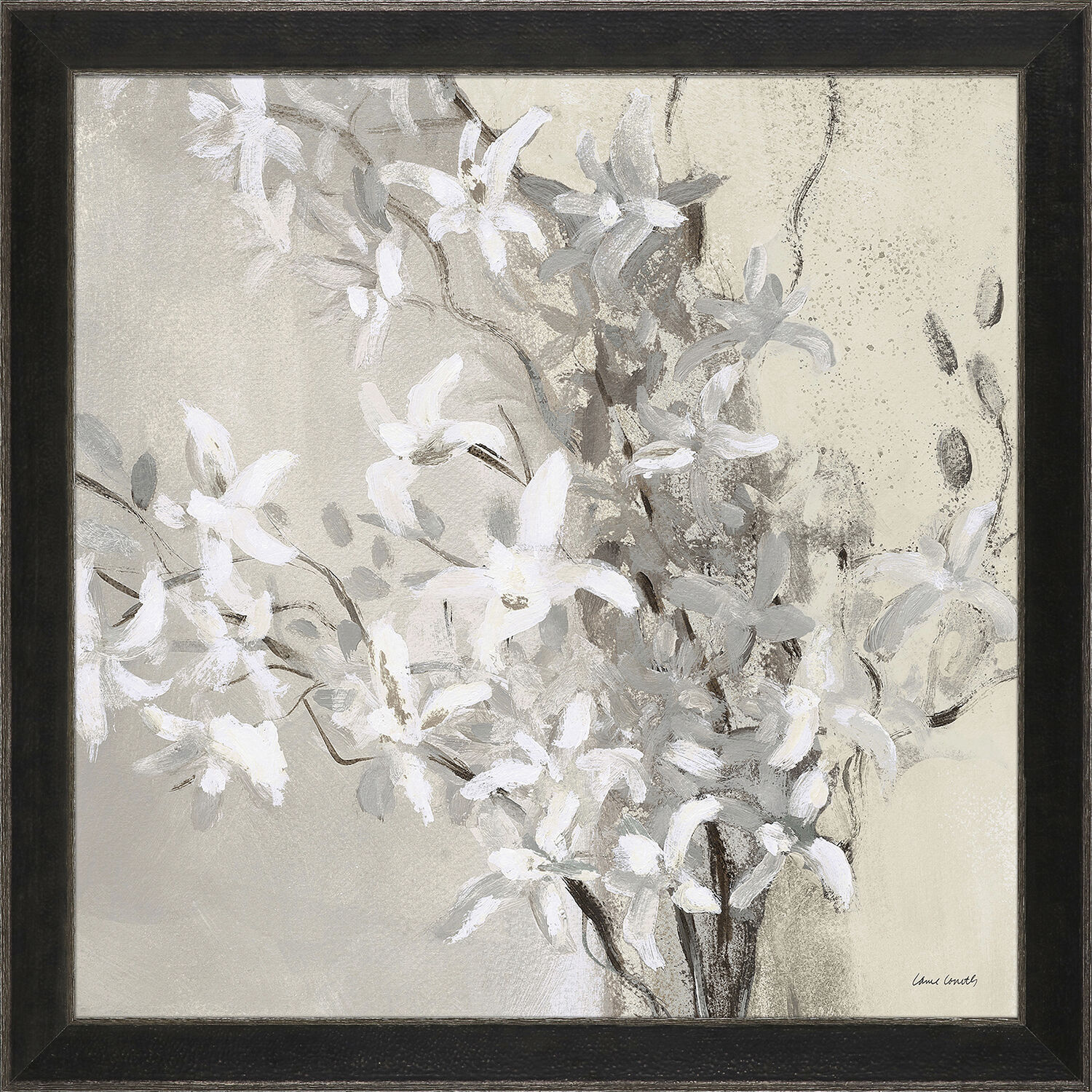 Misty Orchids Gray and Beige and Brown and Neutral Framed Art