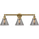 Franklin Restoration Large Cone 3 Light 32 inch Brushed Brass Bath Vanity Light Wall Light in Plated Smoke Glass, Franklin Restoration
