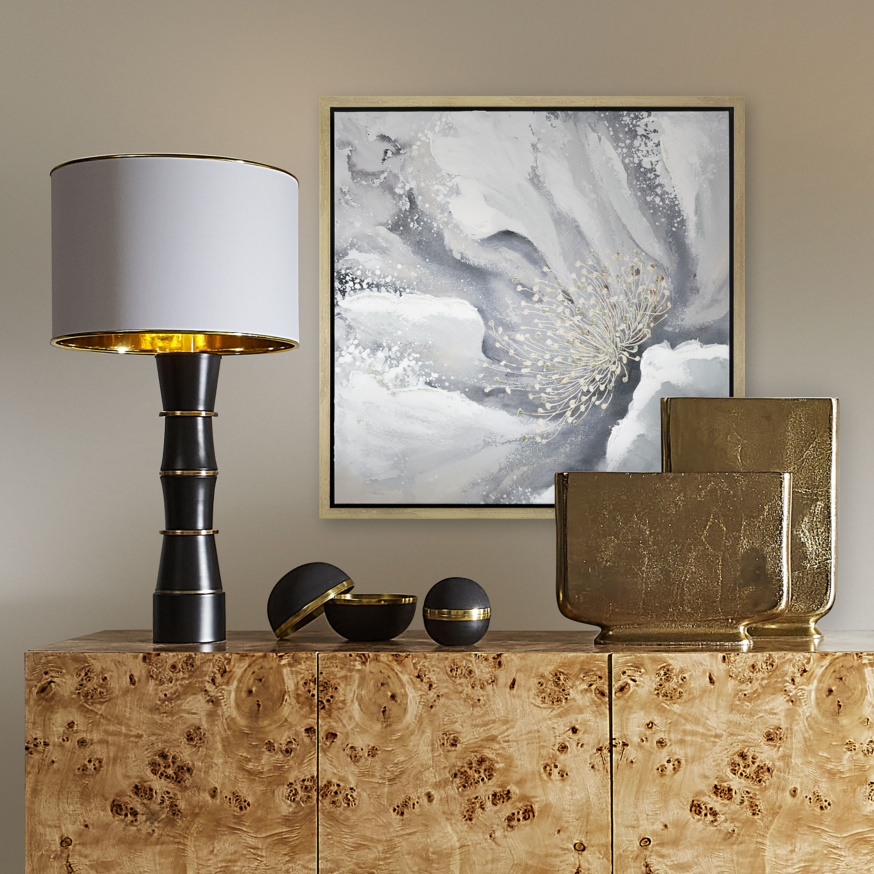 Bowie Bloom I Gray with Gold Framed Wall Art