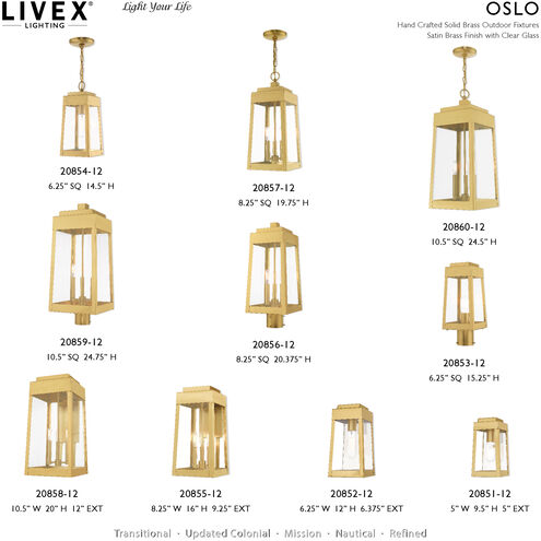 Oslo 3 Light 8 inch Satin Brass Outdoor Pendant Lantern