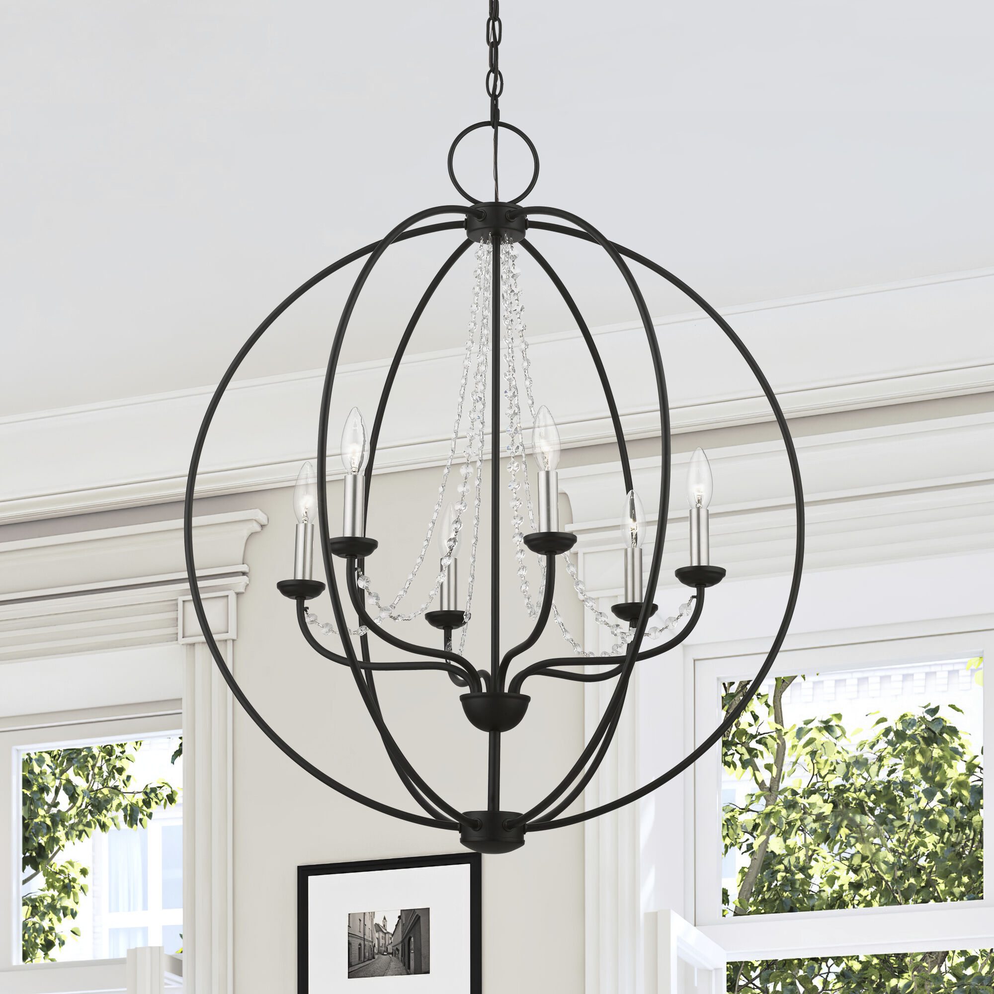 Arabella 6 Light 28 inch Black with Brushed Nickel Finish Candles Pendant Chandelier Ceiling Light, Globe