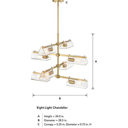 Latitude 8 Light 28.5 inch Brushed Gold Chandelier Ceiling Light