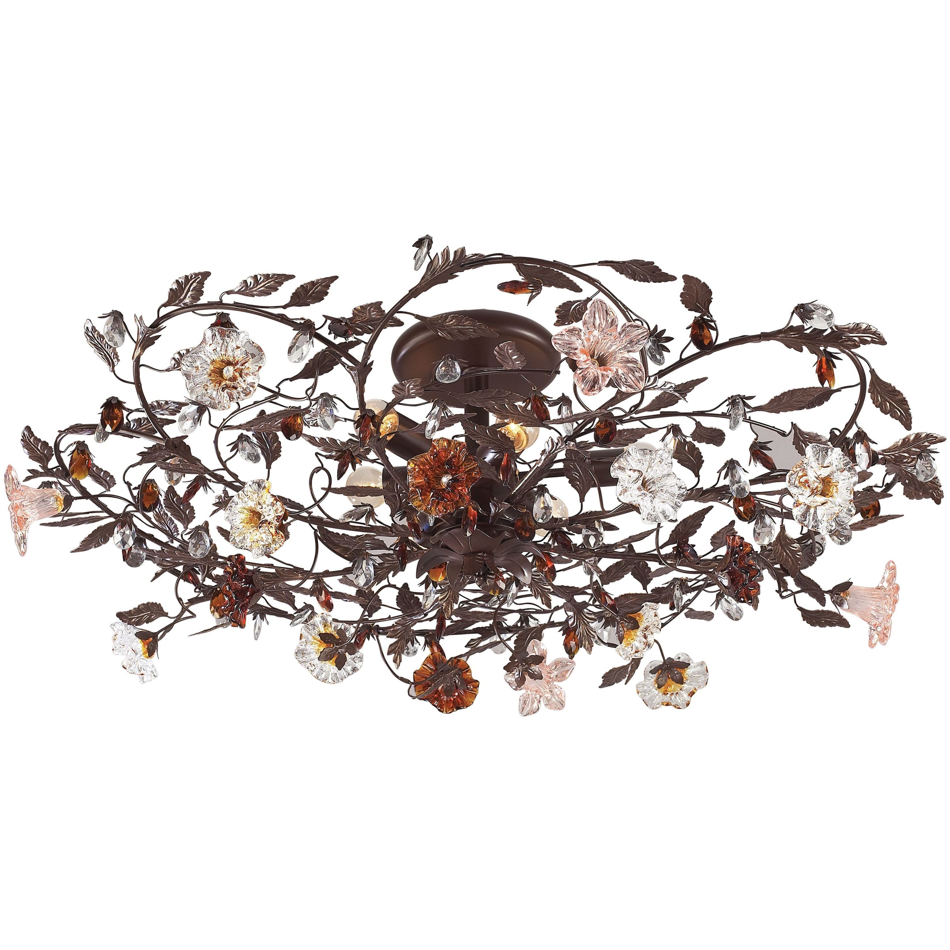 Cristallo Fiore 6 Light 38 inch Deep Rust Flush Mount Ceiling Light