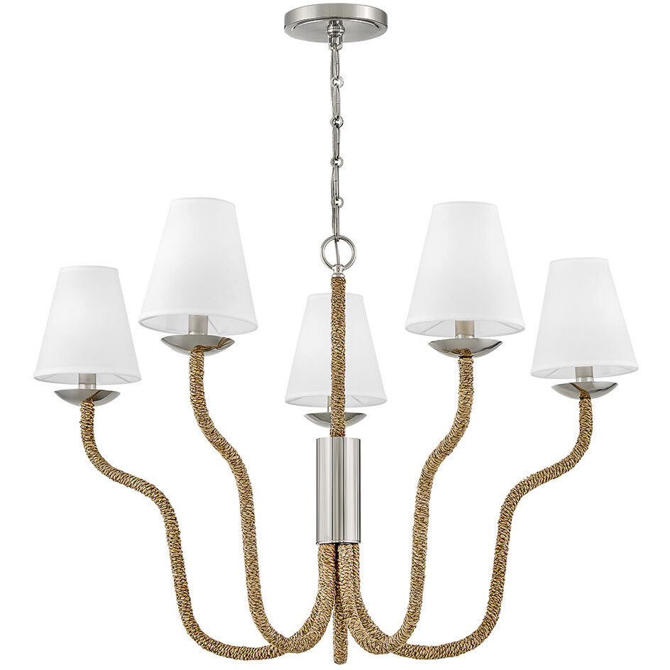 Harwich 5 Light 36 inch Polished Nickel with Natural Chandelier Ceiling Light