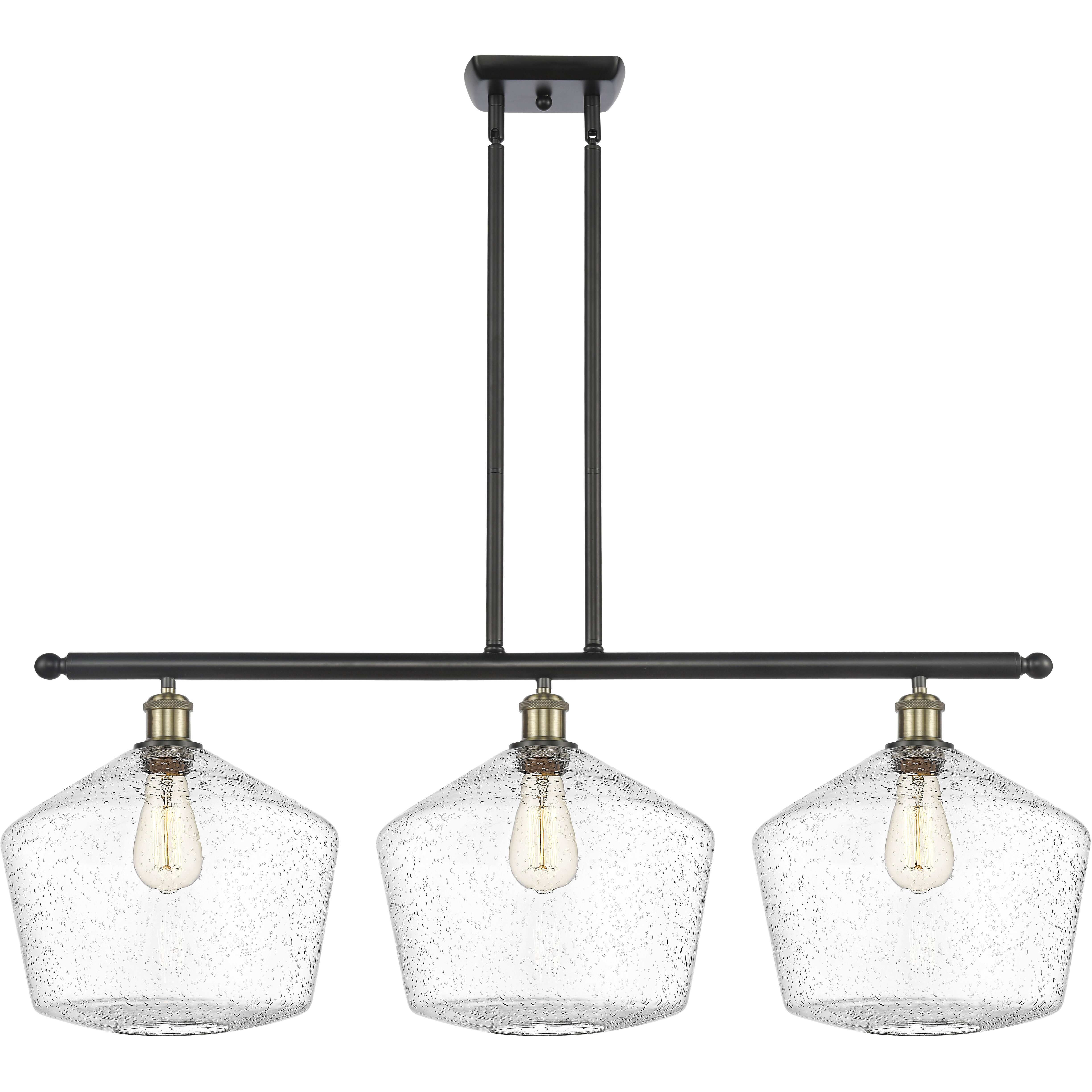 Ballston Cindyrella 3 Light 39 inch Black Antique Brass Island Light Ceiling Light in Incandescent, Seedy Glass