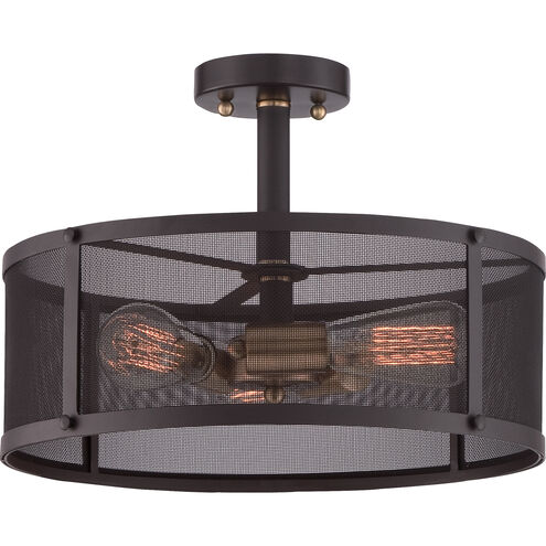 Union Station 3 Light 16 inch Western Bronze Semi-Flush Mount Ceiling Light