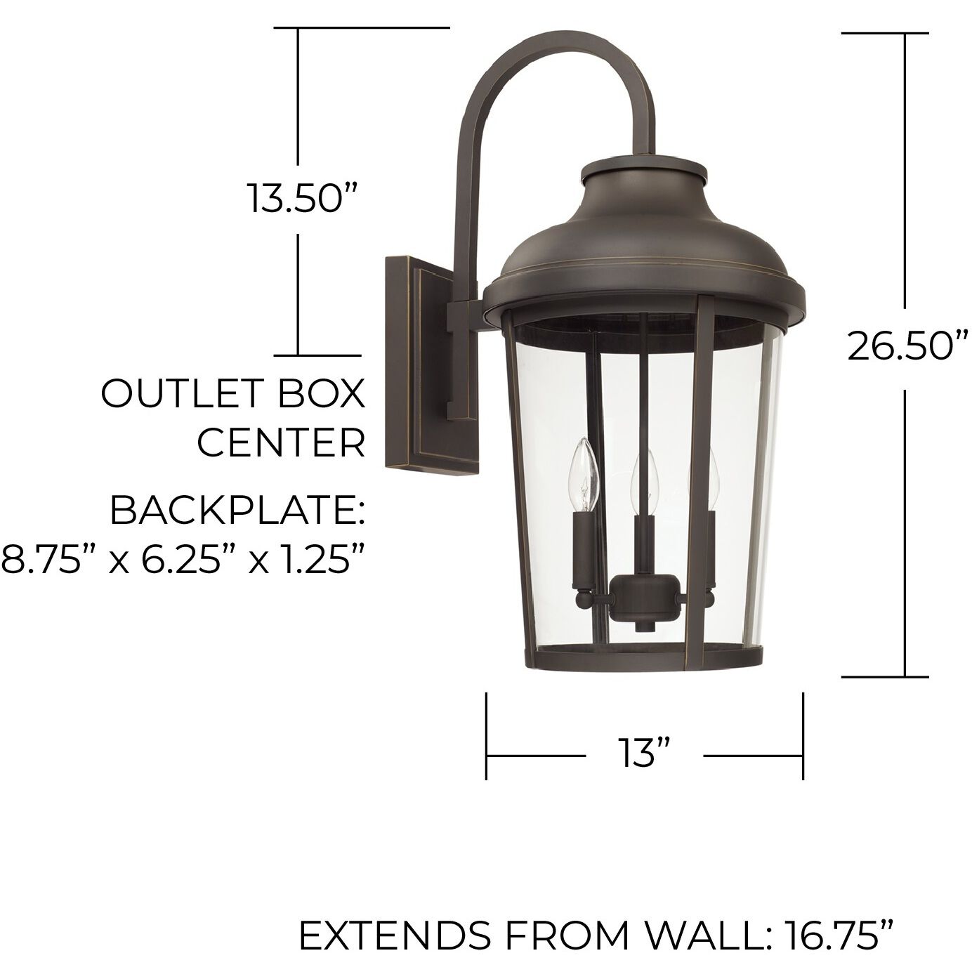 Dunbar 3 Light 27 inch Oiled Bronze Outdoor Wall Lantern