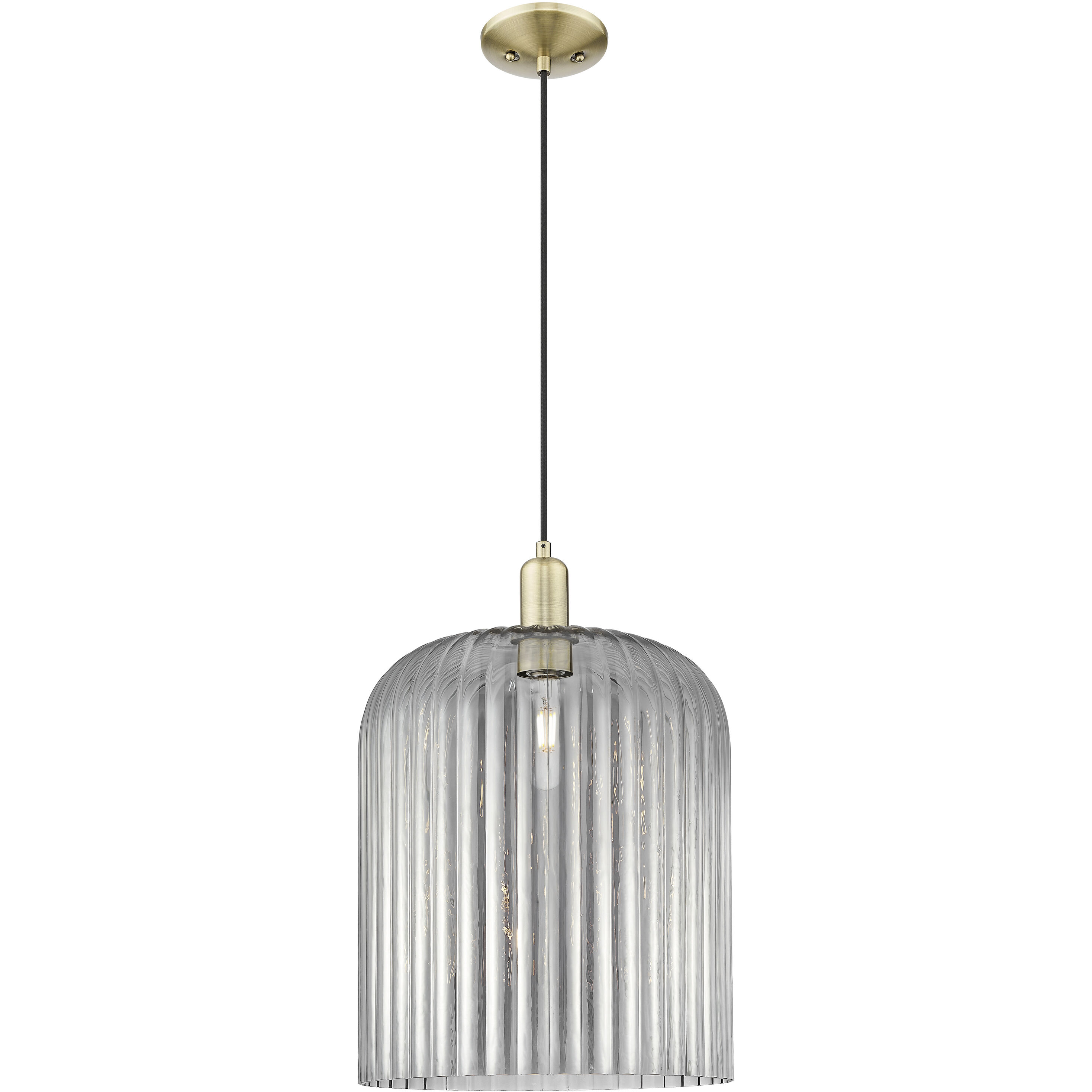 Bridal Veil 1 Light 12 inch Antique Brass Mini Pendant Ceiling Light in Light Smoke Glass