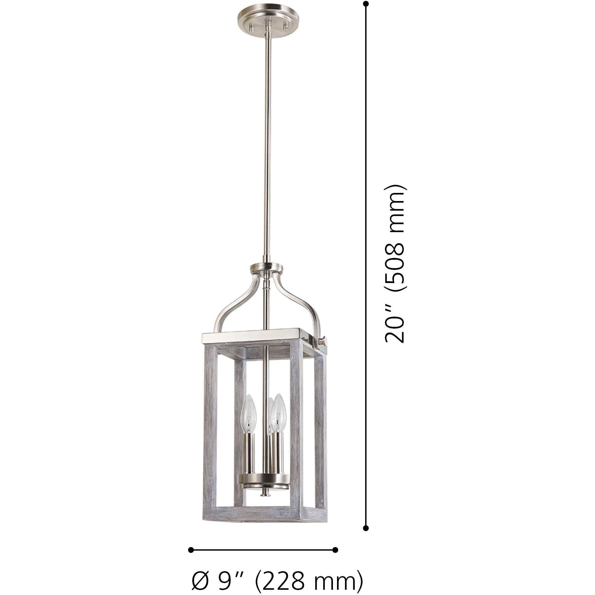 Westbury 3 Light 9 inch Painted Grey Wood Effect and Brushed Nickel Pendant Ceiling Light