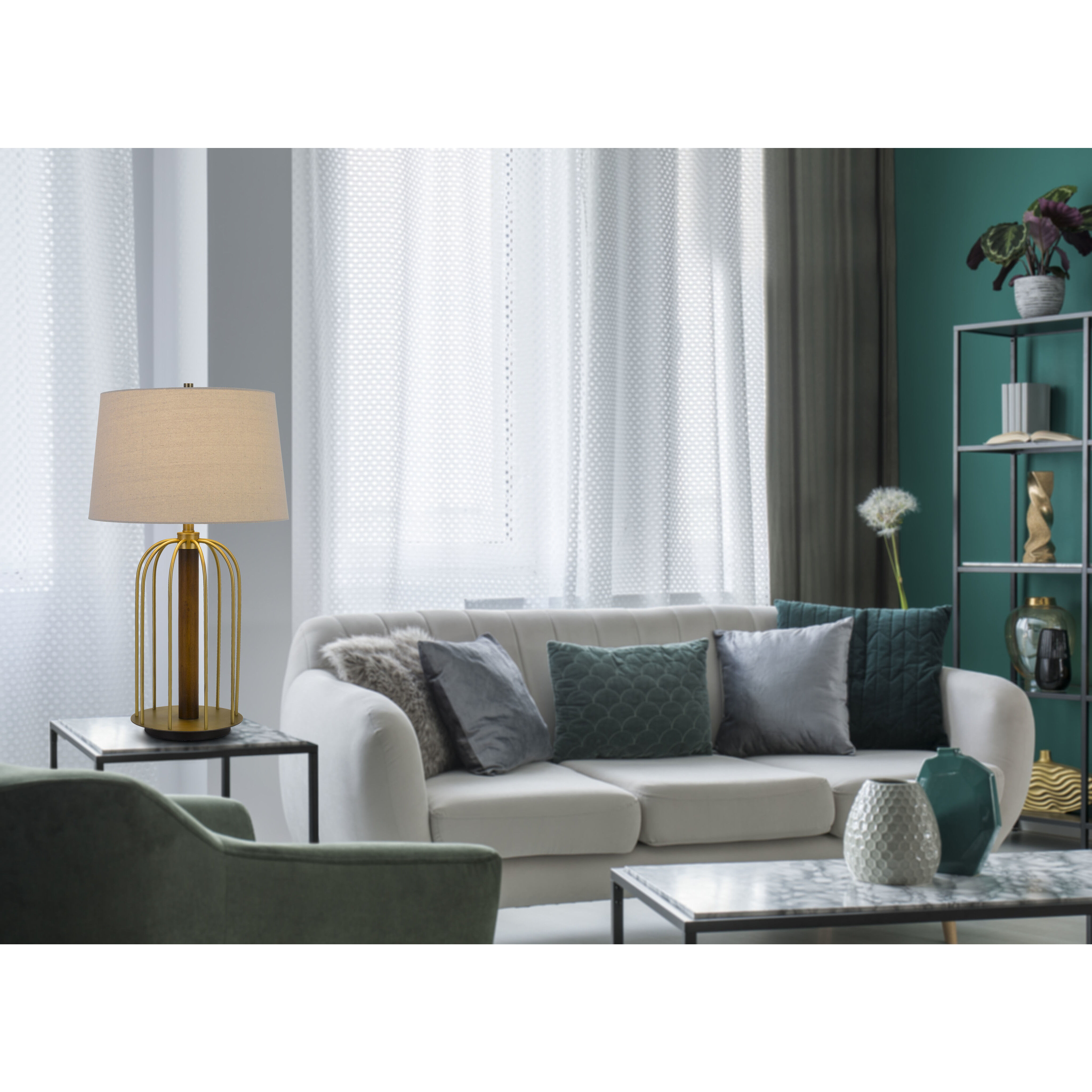 Sevran 31 inch 150 watt Antique Brass and Rubber Wood Table Lamp Portable Light