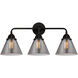 Nouveau 2 Large Cone 3 Light 26 inch Matte Black Bath Vanity Light Wall Light in Plated Smoke Glass