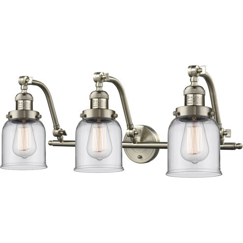 Franklin Restoration Small Bell 3 Light 28 inch Brushed Satin Nickel Bath Vanity Light Wall Light in Clear Glass, Franklin Restoration