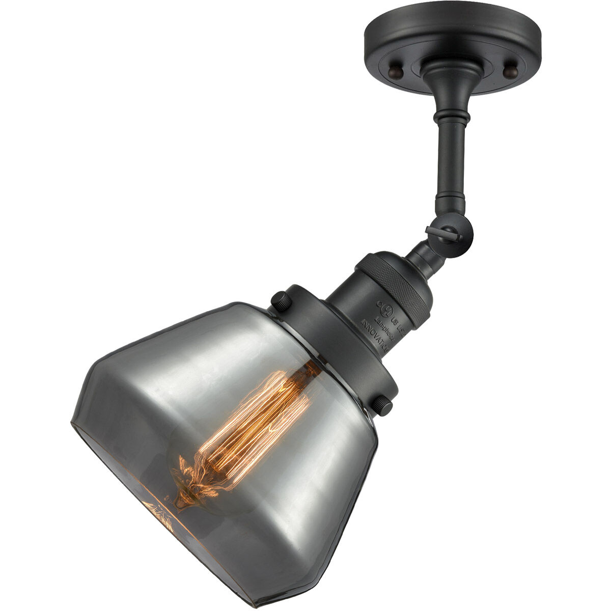 Franklin Restoration Fulton 1 Light 7 inch Matte Black Semi-Flush Mount Ceiling Light in Plated Smoke Glass, Franklin Restoration