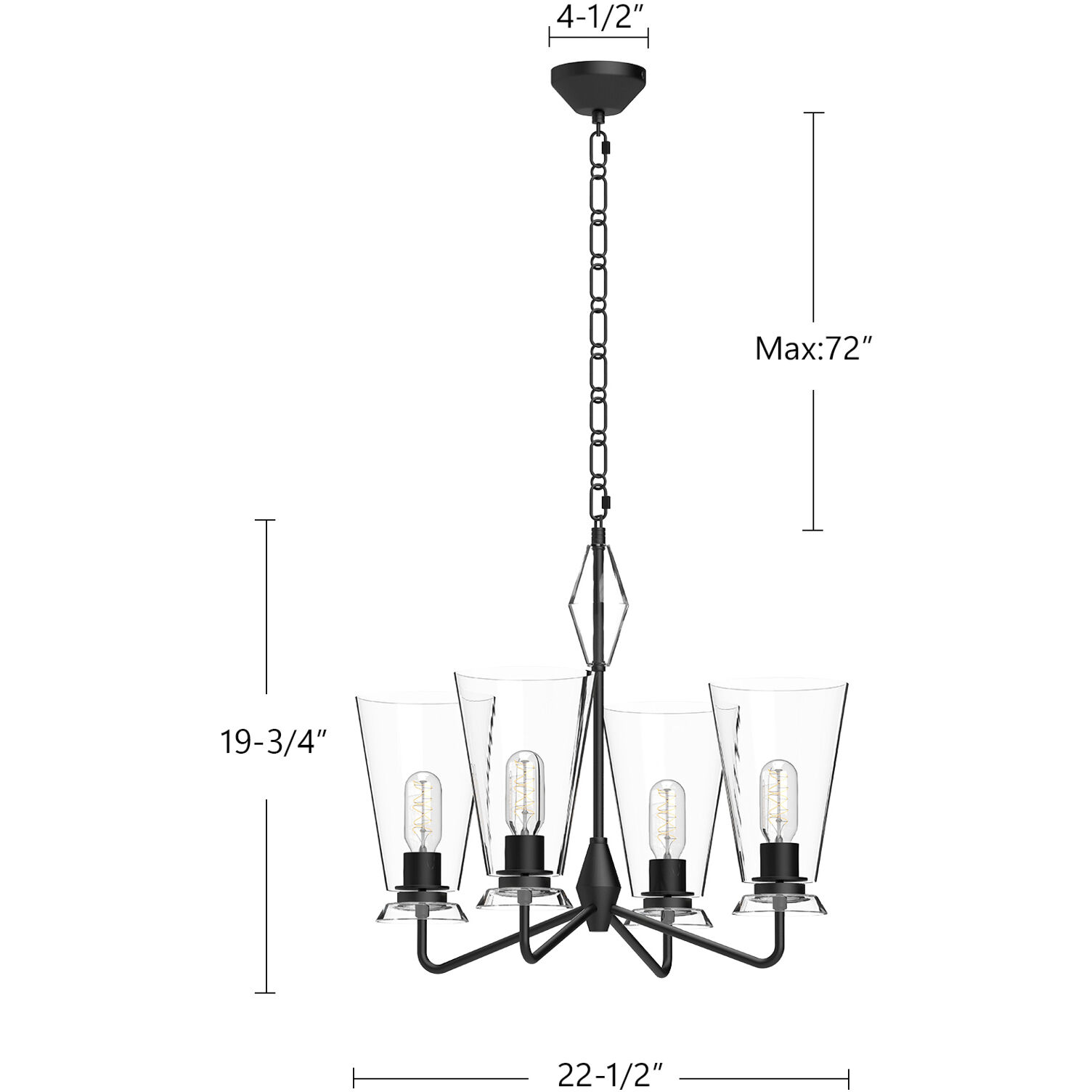 Alora Mood Salem 4 Light 22.5 inch Clear Glass/Matte Black Chandelier Ceiling Light