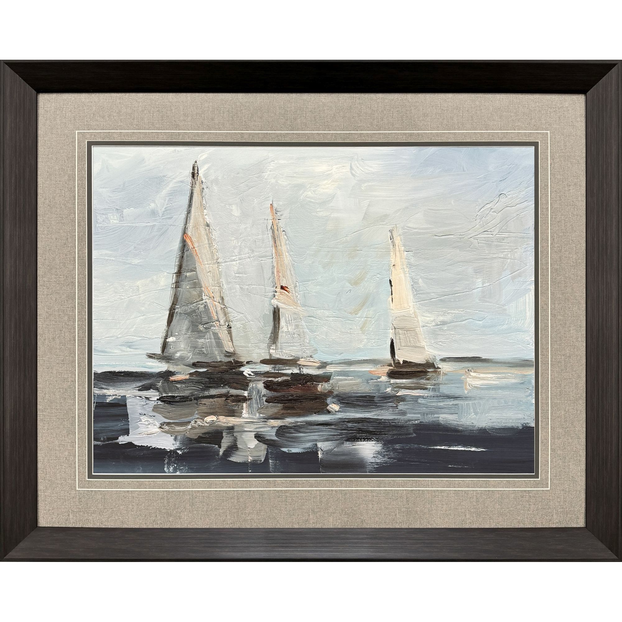 Sailing on the Bay Blue and Black and Brown and Multi Framed Art